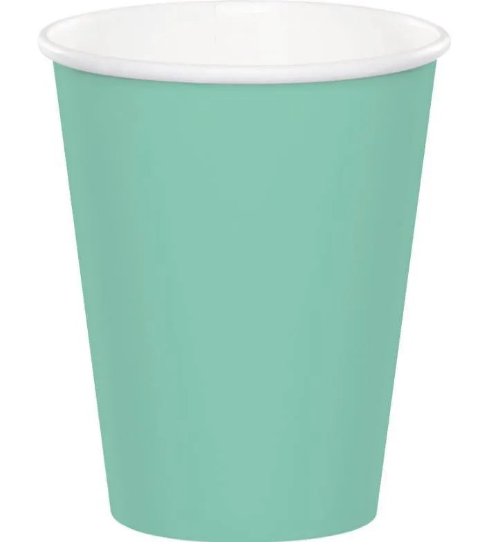24 Pack Fresh Mint Green Paper Cups - 266ml
