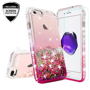 Apple iPhone 7 Plus Case Liquid Glitter Phone Case Waterfall Floating Quicksand Bling Sparkle Cute Protective Girls Women Cover for iPhone 7 Plus - Hot Pink
