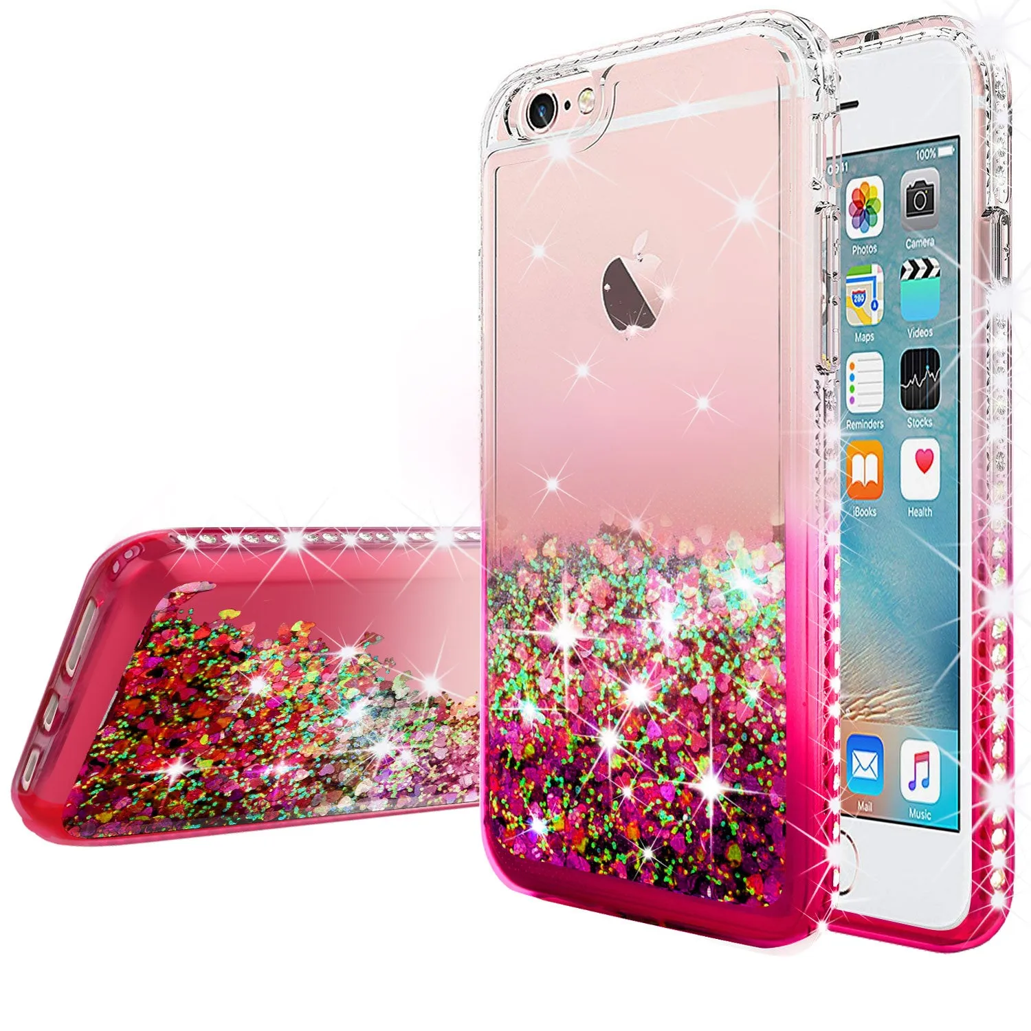 Apple iPhone 7 Plus Case Liquid Glitter Phone Case Waterfall Floating Quicksand Bling Sparkle Cute Protective Girls Women Cover for iPhone 7 Plus - Hot Pink