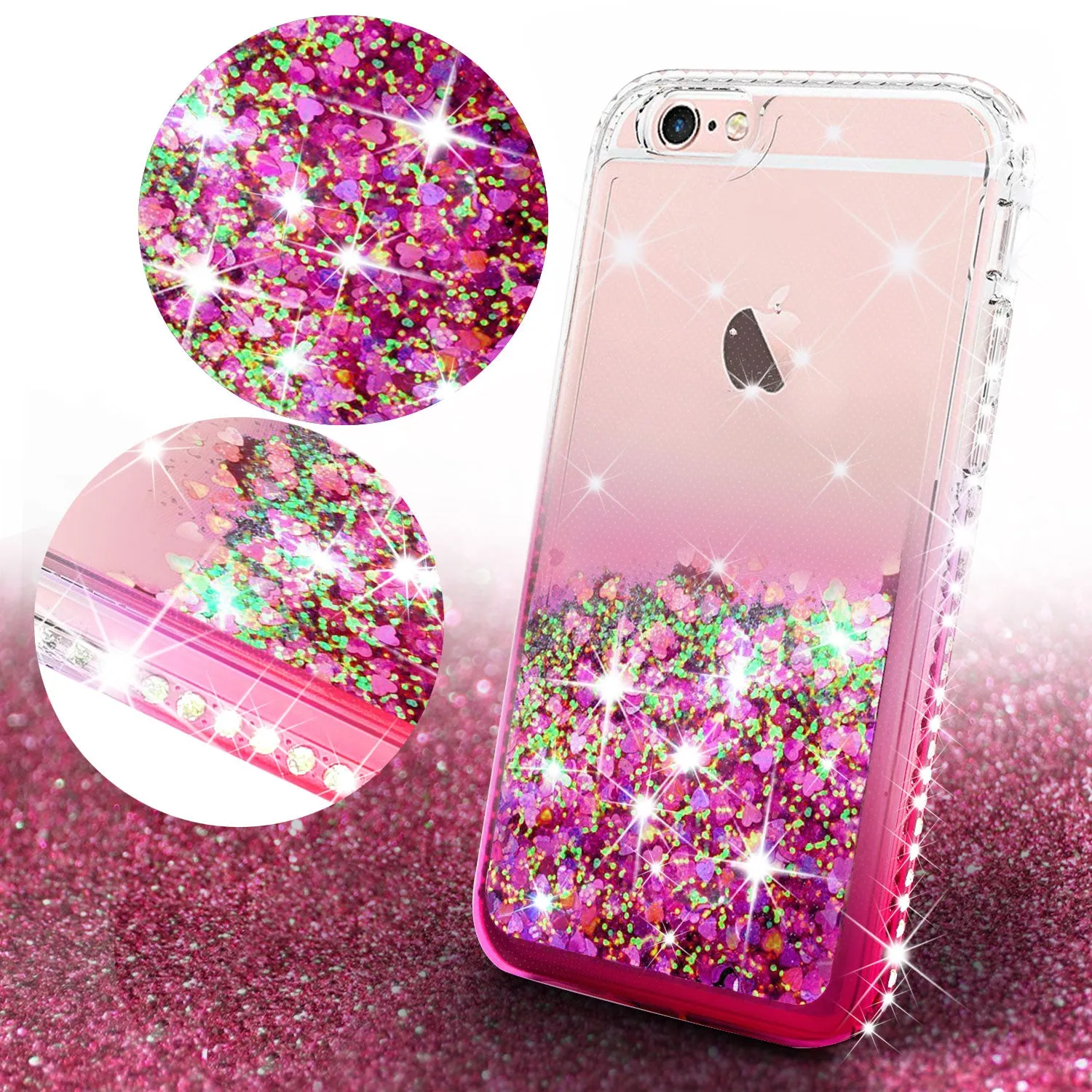 Apple iPhone 7 Plus Case Liquid Glitter Phone Case Waterfall Floating Quicksand Bling Sparkle Cute Protective Girls Women Cover for iPhone 7 Plus - Hot Pink
