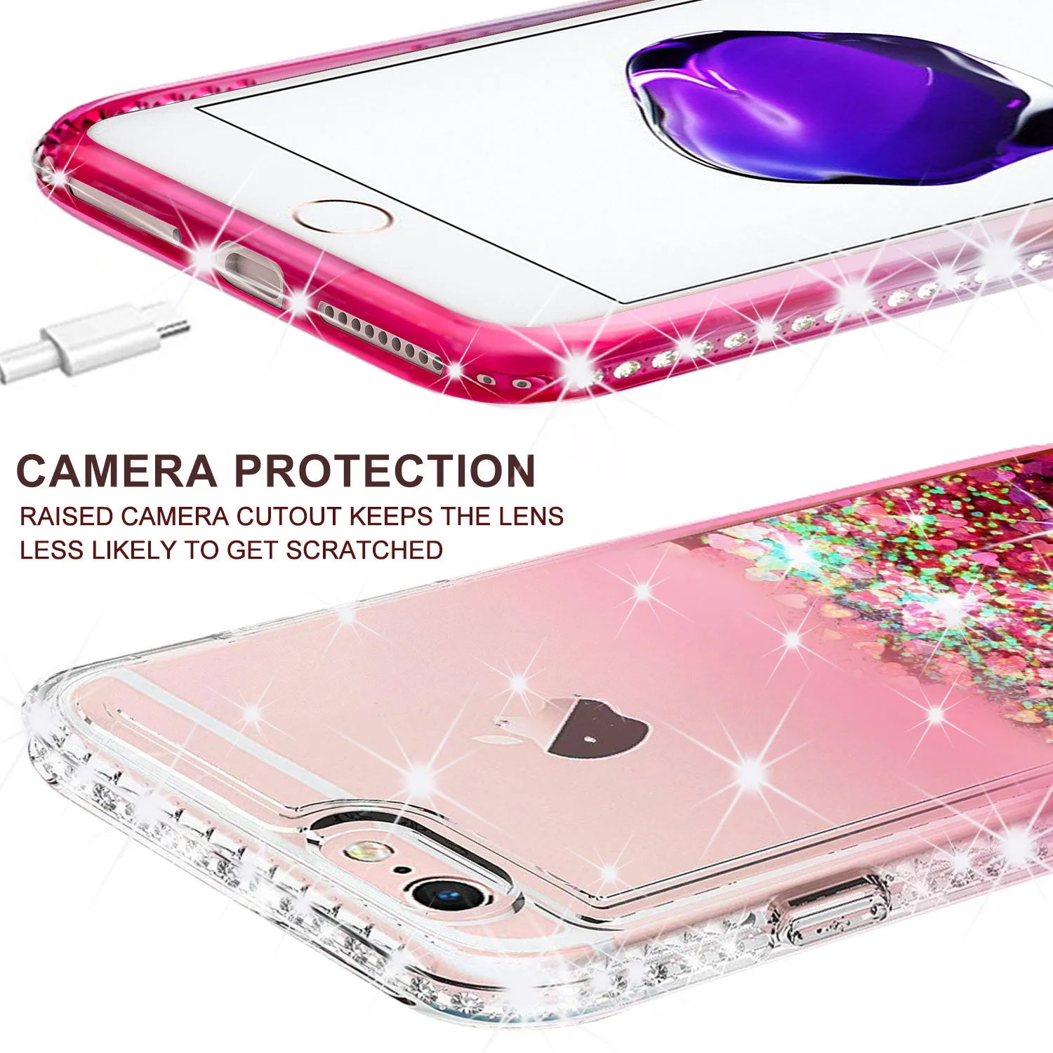 Apple iPhone 7 Plus Case Liquid Glitter Phone Case Waterfall Floating Quicksand Bling Sparkle Cute Protective Girls Women Cover for iPhone 7 Plus - Hot Pink