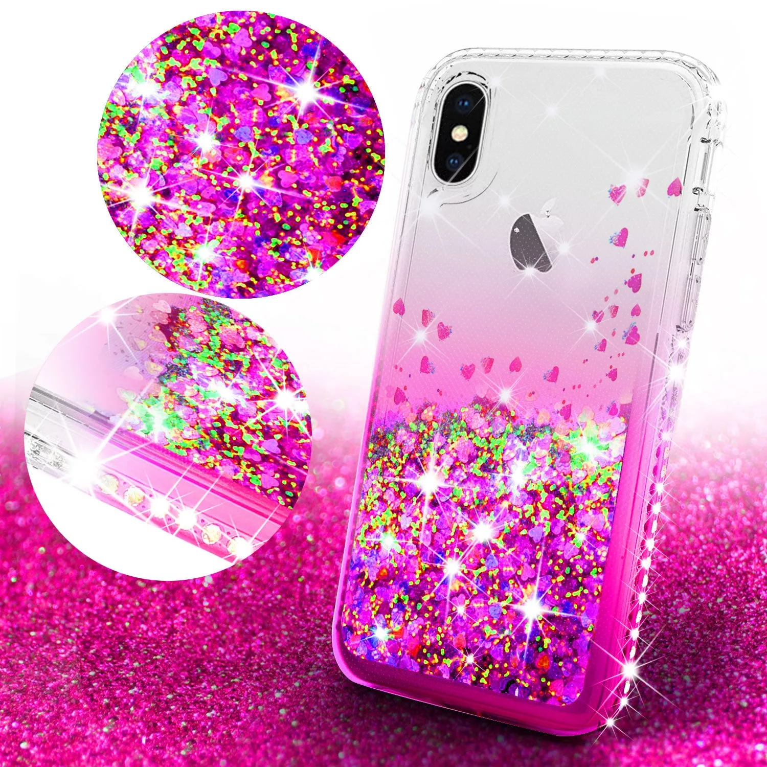 Apple iPhone XR Case Liquid Glitter Phone Case Waterfall Floating Quicksand Bling Sparkle Cute Protective Girls Women Cover for iPhone XR - Hot Pink