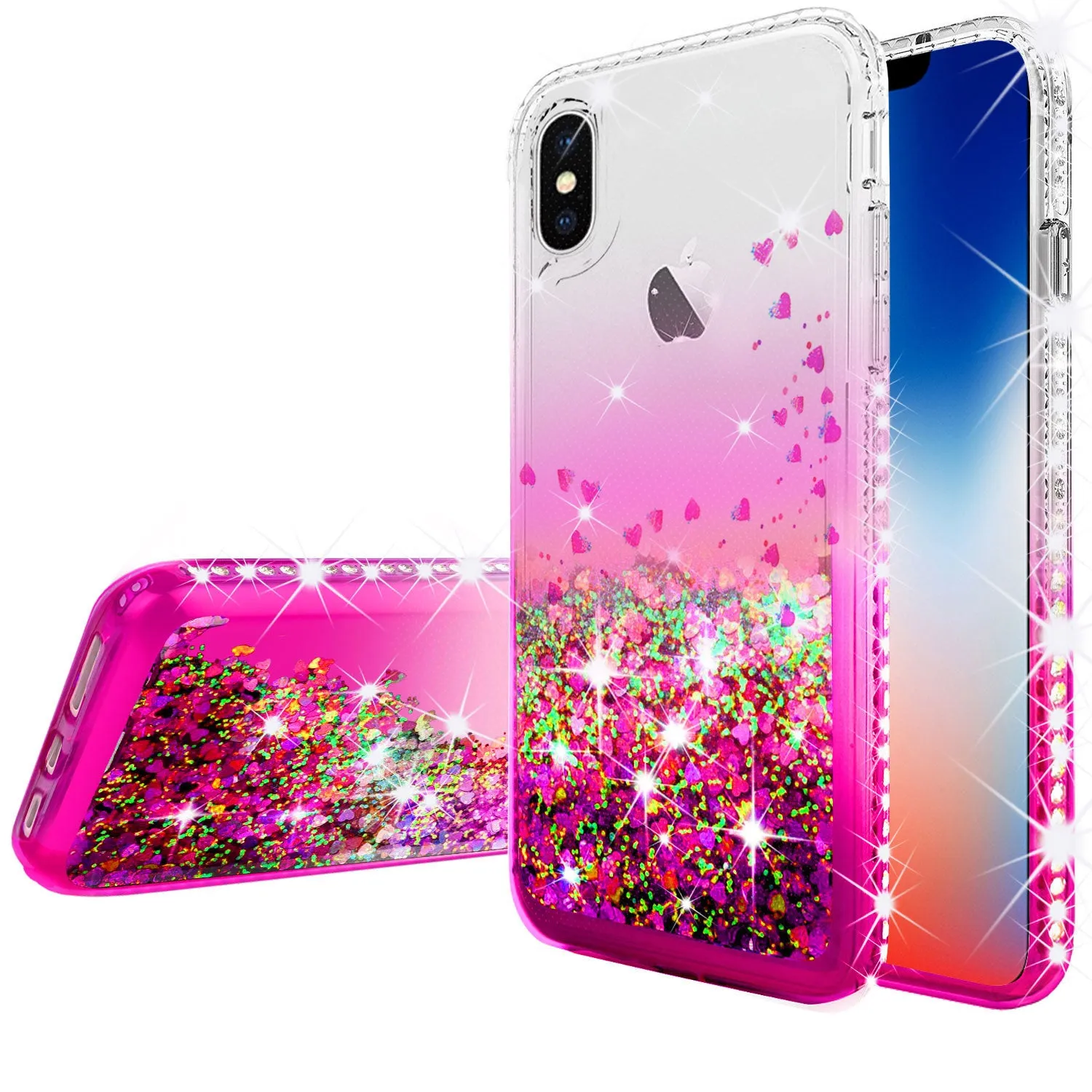 Apple iPhone XR Case Liquid Glitter Phone Case Waterfall Floating Quicksand Bling Sparkle Cute Protective Girls Women Cover for iPhone XR - Hot Pink