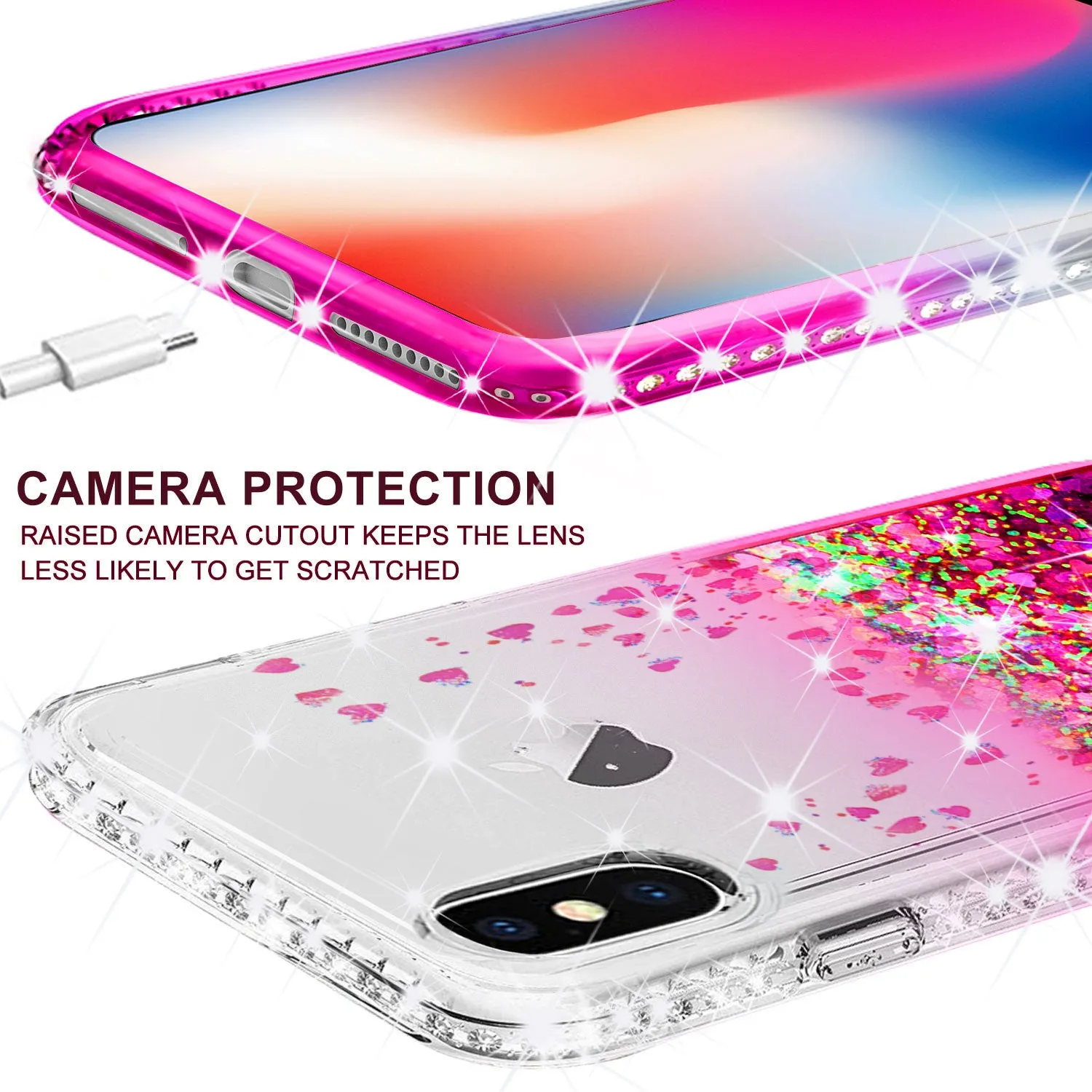 Apple iPhone XR Case Liquid Glitter Phone Case Waterfall Floating Quicksand Bling Sparkle Cute Protective Girls Women Cover for iPhone XR - Hot Pink