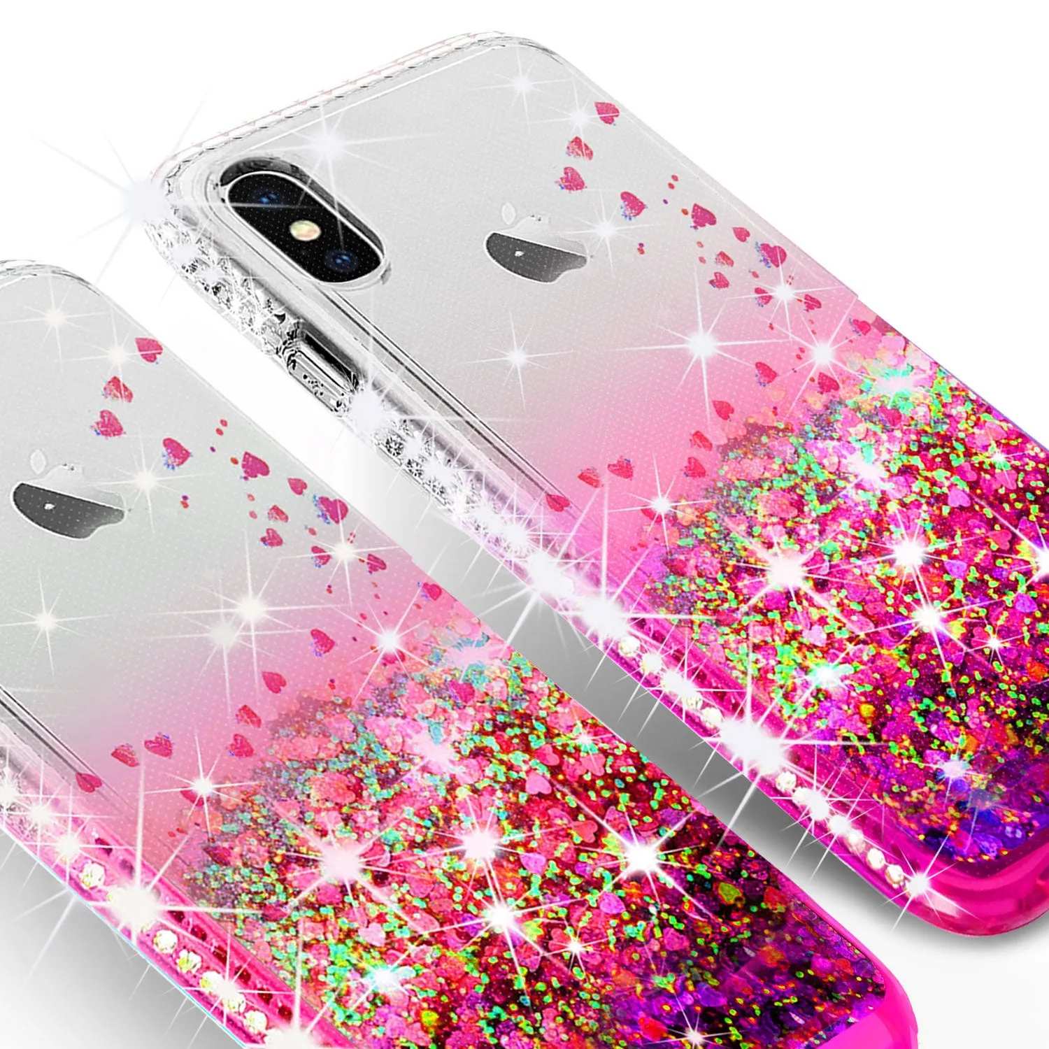 Apple iPhone XR Case Liquid Glitter Phone Case Waterfall Floating Quicksand Bling Sparkle Cute Protective Girls Women Cover for iPhone XR - Hot Pink
