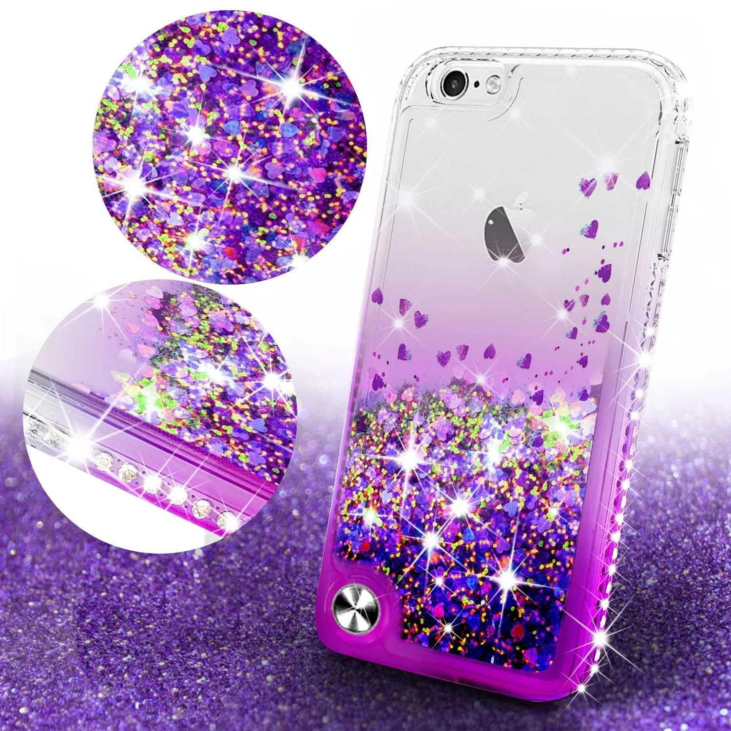 Apple iPod Touch 6, iPod Touch 5 Case Liquid Glitter Phone Case Waterfall Floating Quicksand Bling Sparkle Cute Protective Girls Women Cover for iPod Touch 6/iPod Touch 5 - Purple