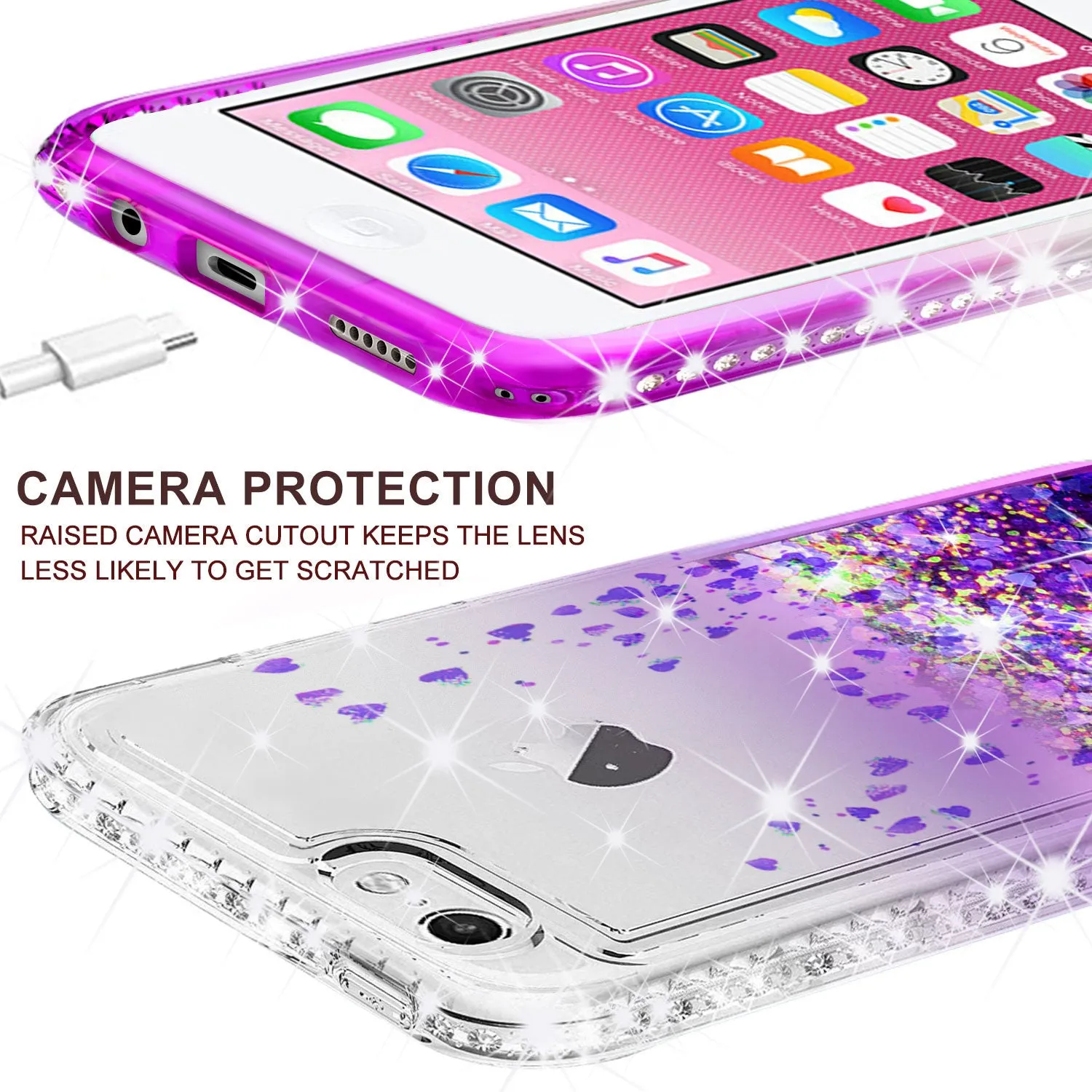 Apple iPod Touch 6, iPod Touch 5 Case Liquid Glitter Phone Case Waterfall Floating Quicksand Bling Sparkle Cute Protective Girls Women Cover for iPod Touch 6/iPod Touch 5 - Purple