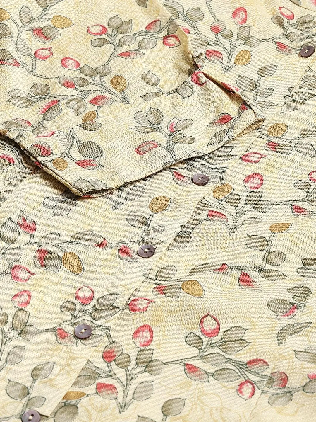 Beige Floral Rayon A-line Shirts Style Top
