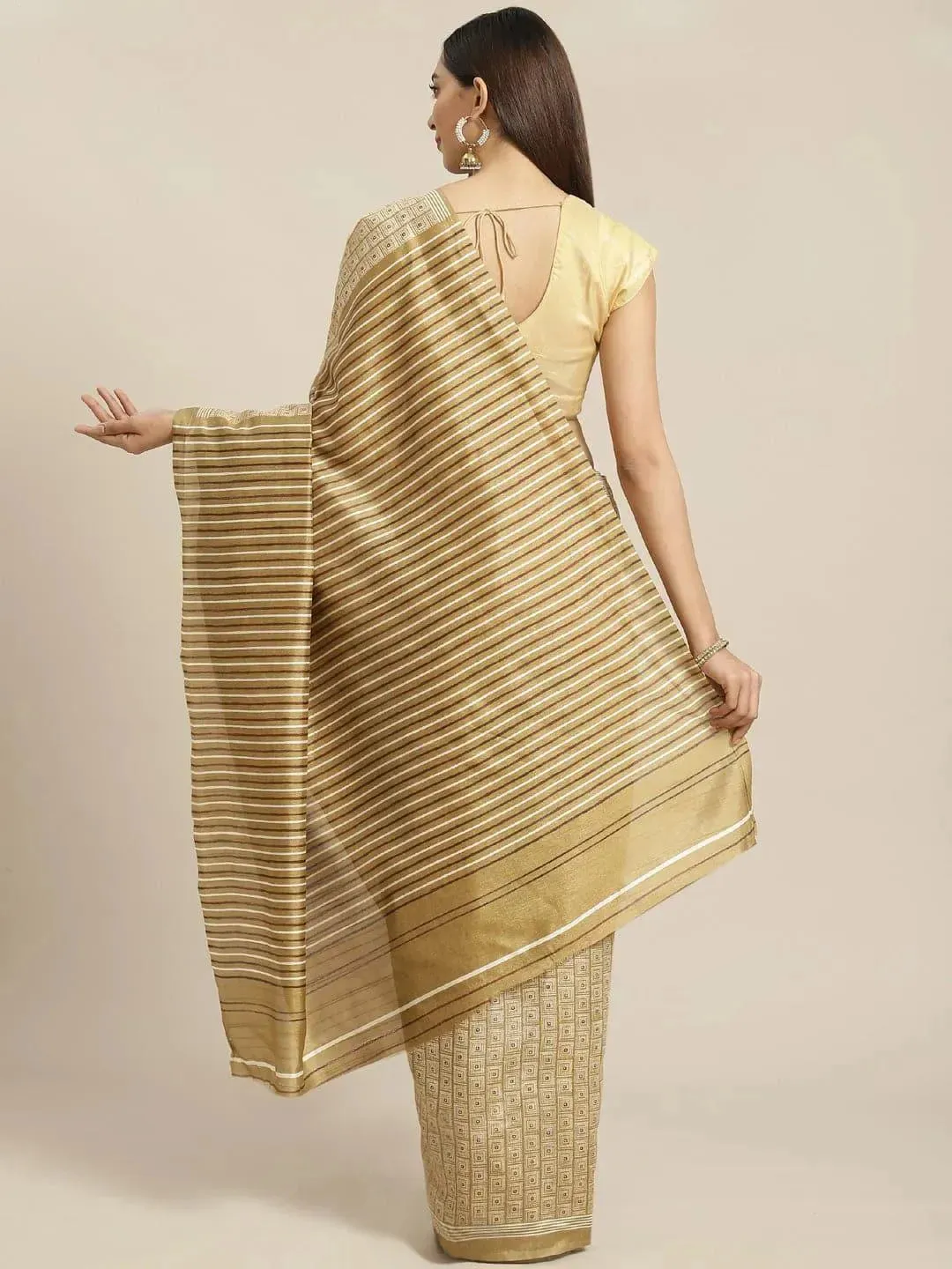 Beige Printed Cotton Silk Saree