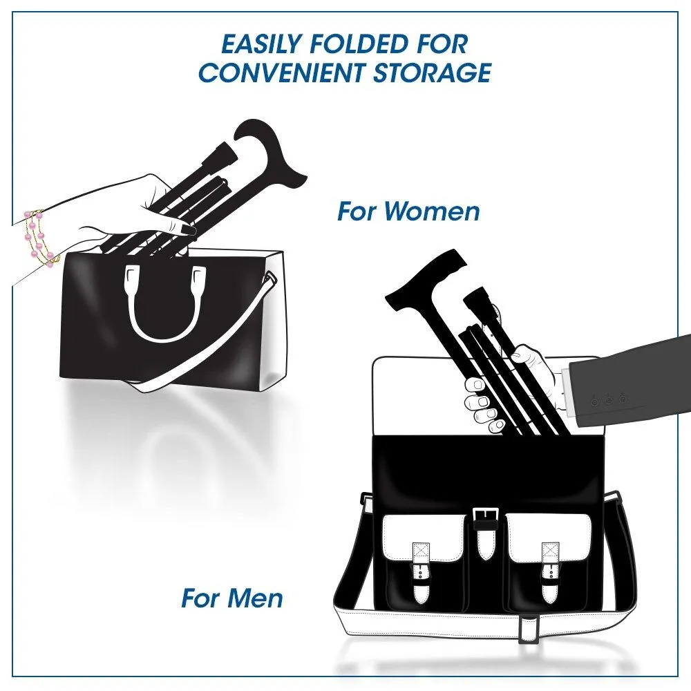 Black Adjustable Folding Cane with T Shape Handle