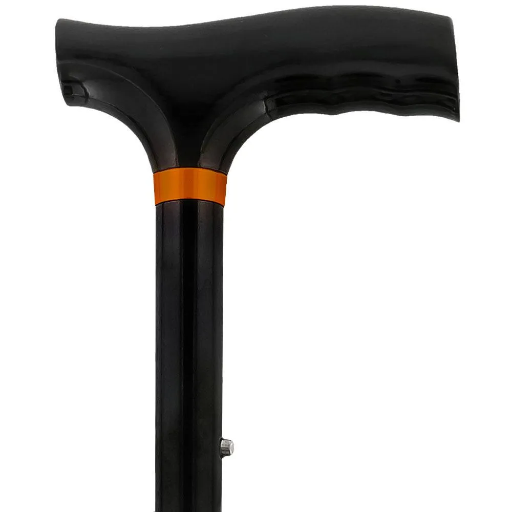 Black Adjustable Folding Cane with T Shape Handle