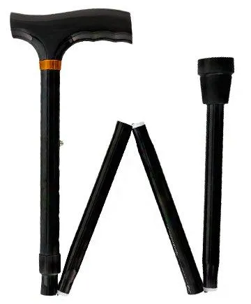 Black Adjustable Folding Cane with T Shape Handle