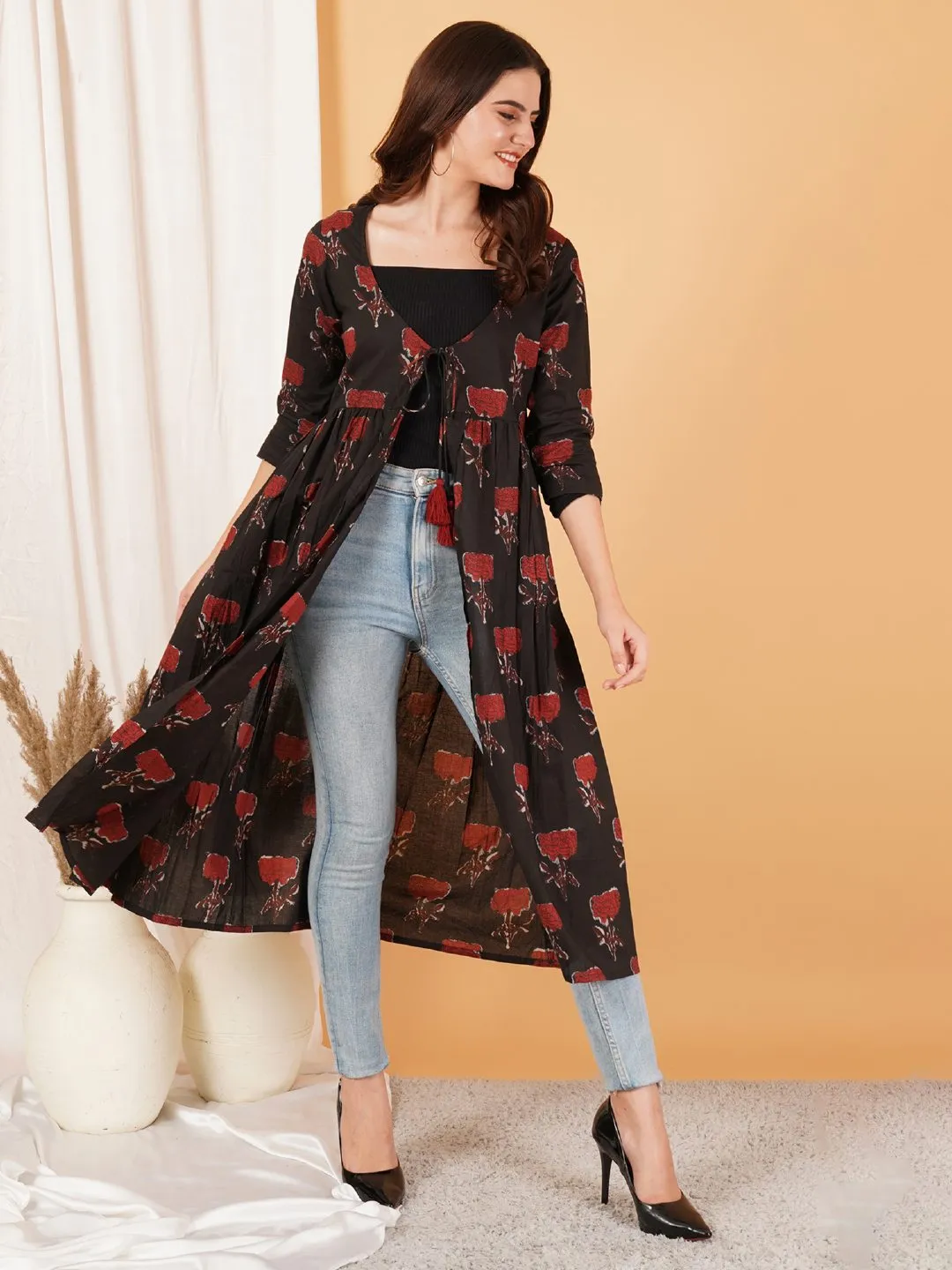 Black and Red Ethnic Shrug For Women