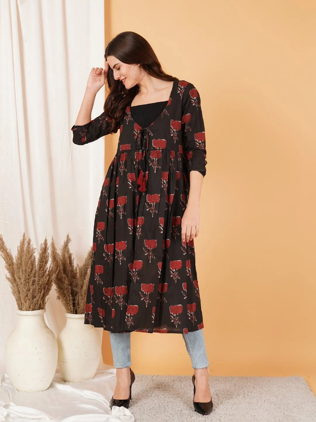 Black and Red Ethnic Shrug For Women
