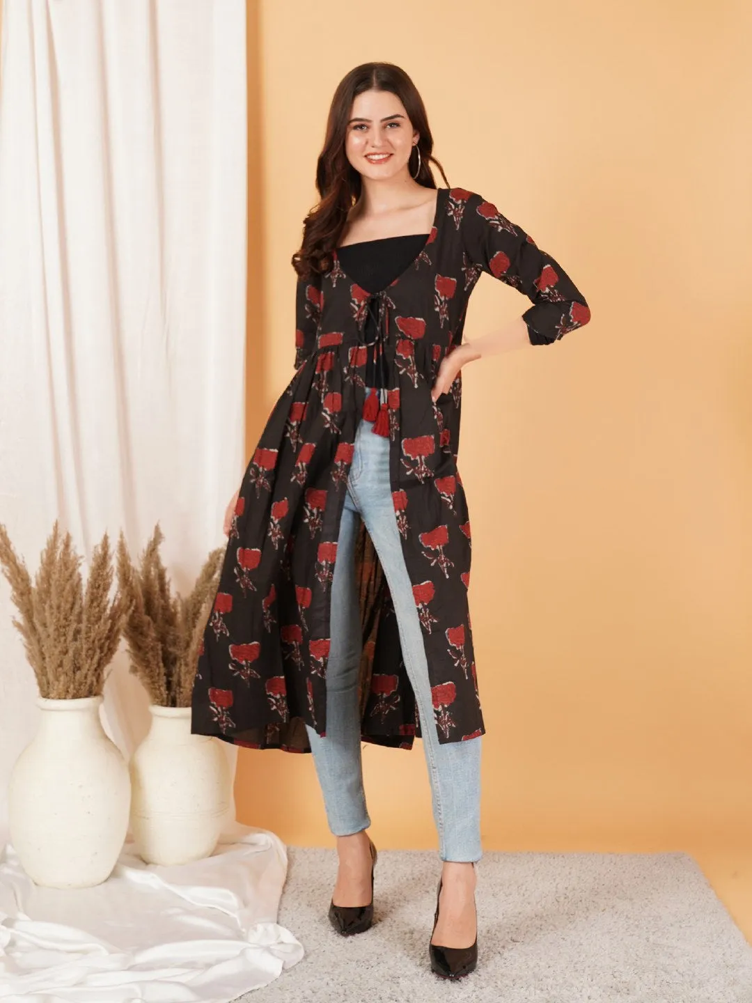 Black and Red Ethnic Shrug For Women