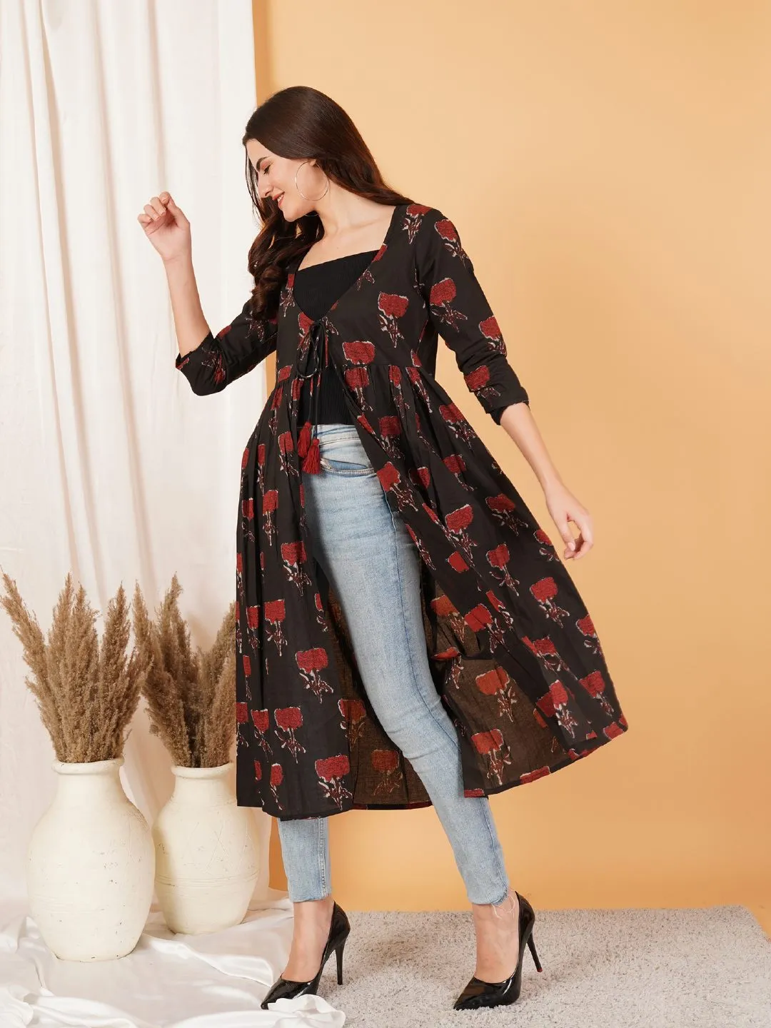 Black and Red Ethnic Shrug For Women