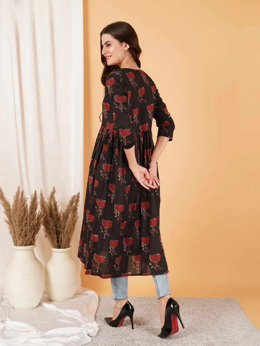 Black and Red Ethnic Shrug For Women