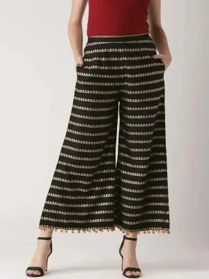 Black Printed Rayon Palazzos