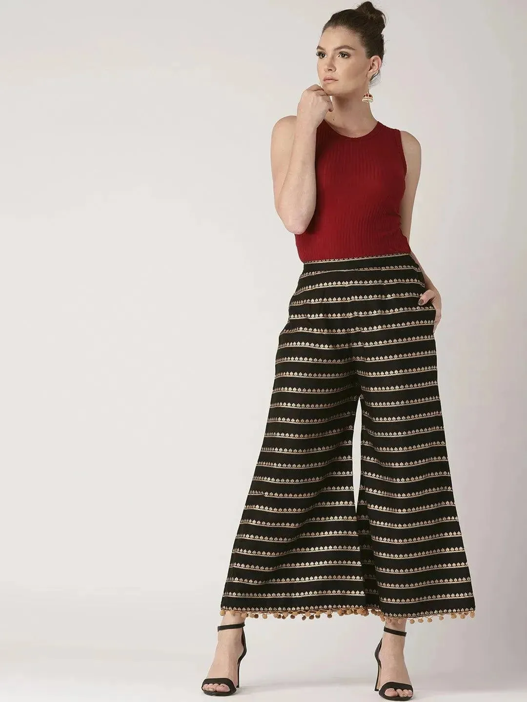 Black Printed Rayon Palazzos