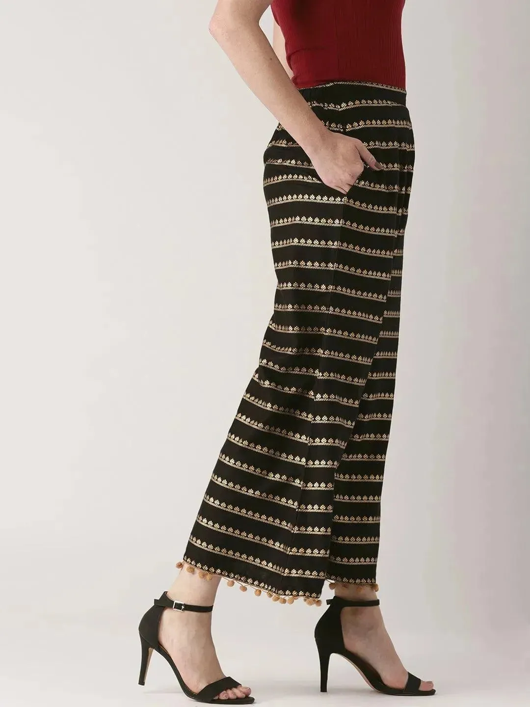 Black Printed Rayon Palazzos