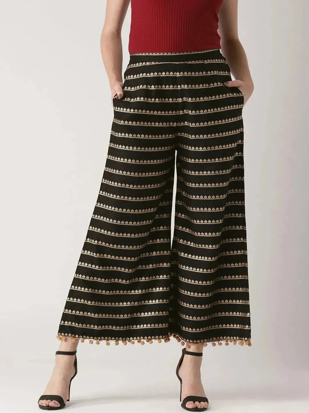 Black Printed Rayon Palazzos