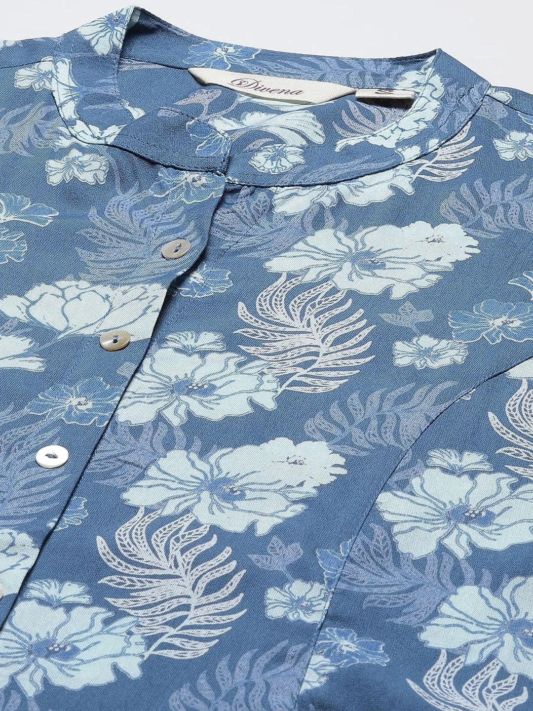 Blue Floral Rayon A-lineTop