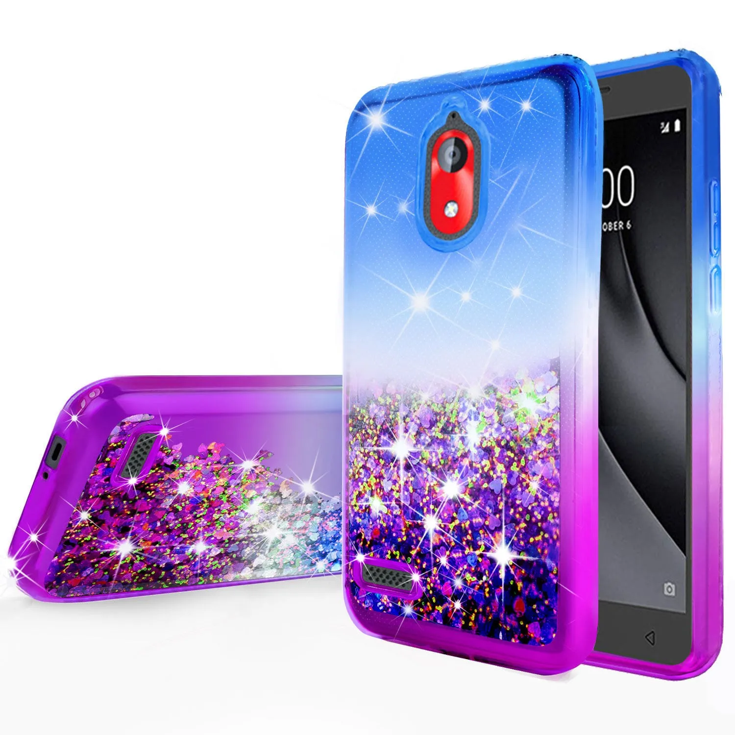 Coolpad Illumina Case,Legacy Go Case Liquid Glitter Phone Case Waterfall Floating Quicksand Bling Sparkle Cute Protective Girls Women Cover for Coolpad Illumina/Legacy Go W/Temper Glass- (Blue/Purple Gradient)
