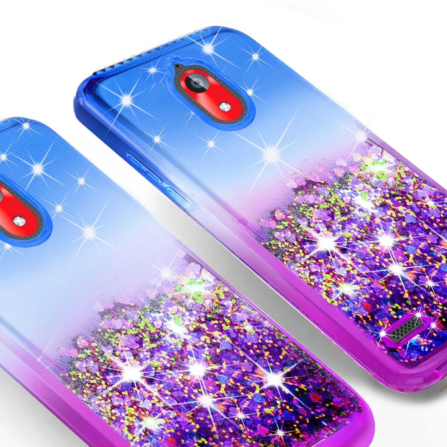 Coolpad Illumina Case,Legacy Go Case Liquid Glitter Phone Case Waterfall Floating Quicksand Bling Sparkle Cute Protective Girls Women Cover for Coolpad Illumina/Legacy Go W/Temper Glass- (Blue/Purple Gradient)