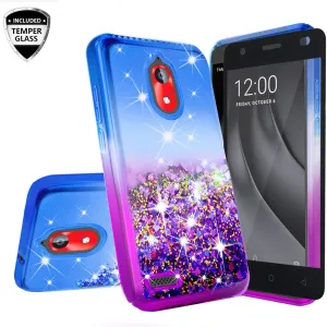 Coolpad Illumina Case,Legacy Go Case Liquid Glitter Phone Case Waterfall Floating Quicksand Bling Sparkle Cute Protective Girls Women Cover for Coolpad Illumina/Legacy Go W/Temper Glass- (Blue/Purple Gradient)