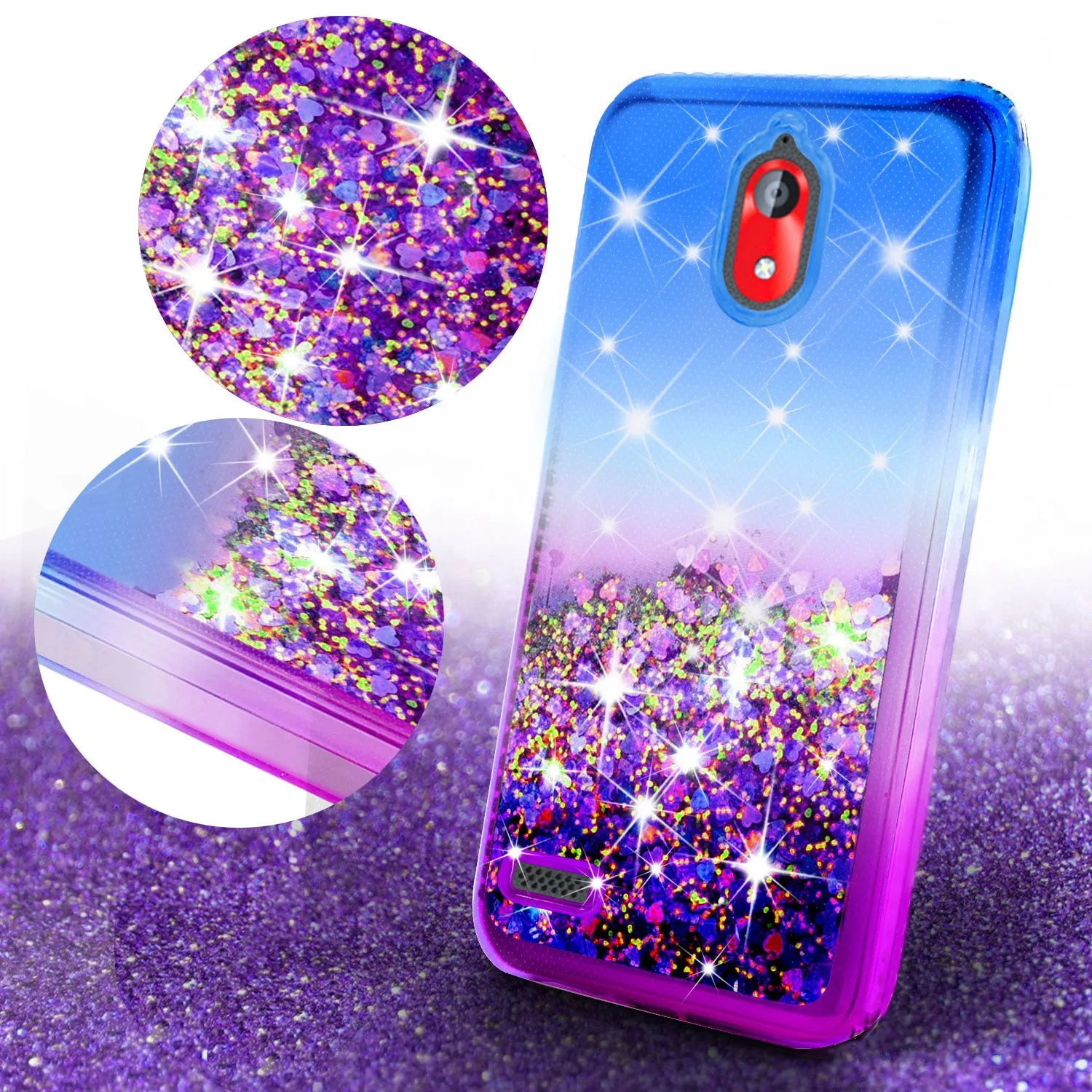 Coolpad Illumina Case,Legacy Go Case Liquid Glitter Phone Case Waterfall Floating Quicksand Bling Sparkle Cute Protective Girls Women Cover for Coolpad Illumina/Legacy Go W/Temper Glass- (Blue/Purple Gradient)