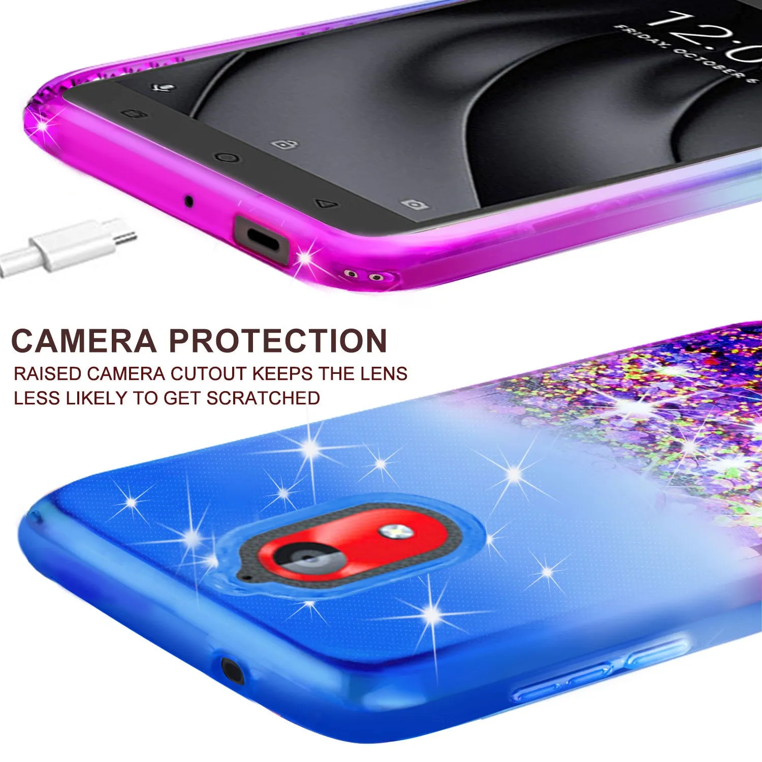 Coolpad Illumina Case,Legacy Go Case Liquid Glitter Phone Case Waterfall Floating Quicksand Bling Sparkle Cute Protective Girls Women Cover for Coolpad Illumina/Legacy Go W/Temper Glass- (Blue/Purple Gradient)