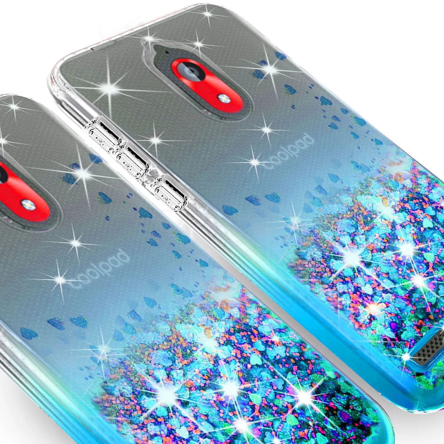 Coolpad Illumina Case,Legacy Go Case Liquid Glitter Phone Case Waterfall Floating Quicksand Bling Sparkle Cute Protective Girls Women Cover for Coolpad Illumina/Legacy Go W/Temper Glass- Teal