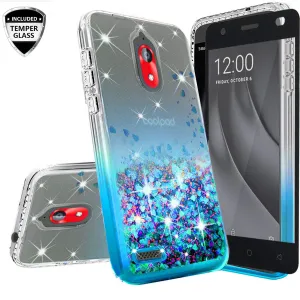 Coolpad Illumina Case,Legacy Go Case Liquid Glitter Phone Case Waterfall Floating Quicksand Bling Sparkle Cute Protective Girls Women Cover for Coolpad Illumina/Legacy Go W/Temper Glass- Teal