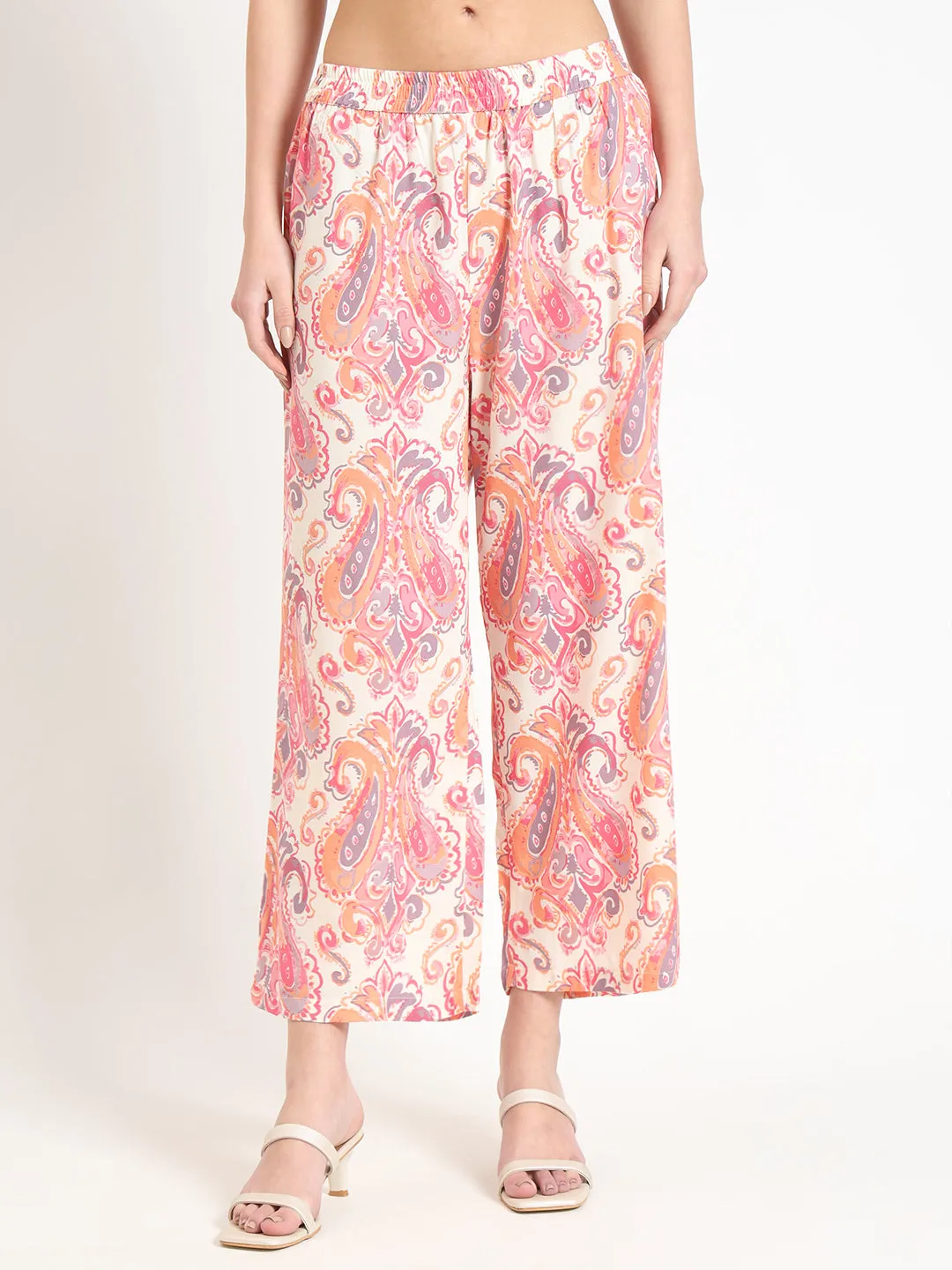 Divena Cream Floral Print Rayon Fabric Straight Kurta with Pant