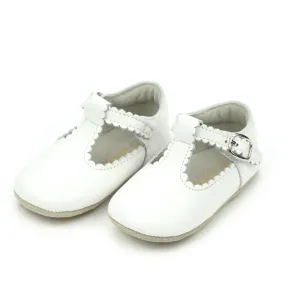 Elodie Scalloped T-Strap Mary Jane Crib Shoe, White (Infant)