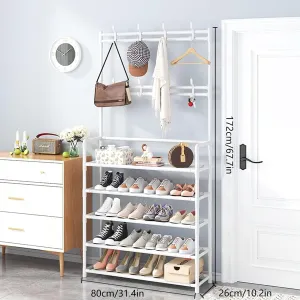 essential Entry bench with Shoe Rack, Coat Rack with 5-Tier Shoe Storageï¼Multipurpose Hat and Shoe Rack for Entryway Hallway, 31"Ã10"Ã67" Hall Tree Hat and Shoe Storage Rack, Black