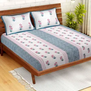 Ethnic Lakeerein Printed Bedsheet - Blue