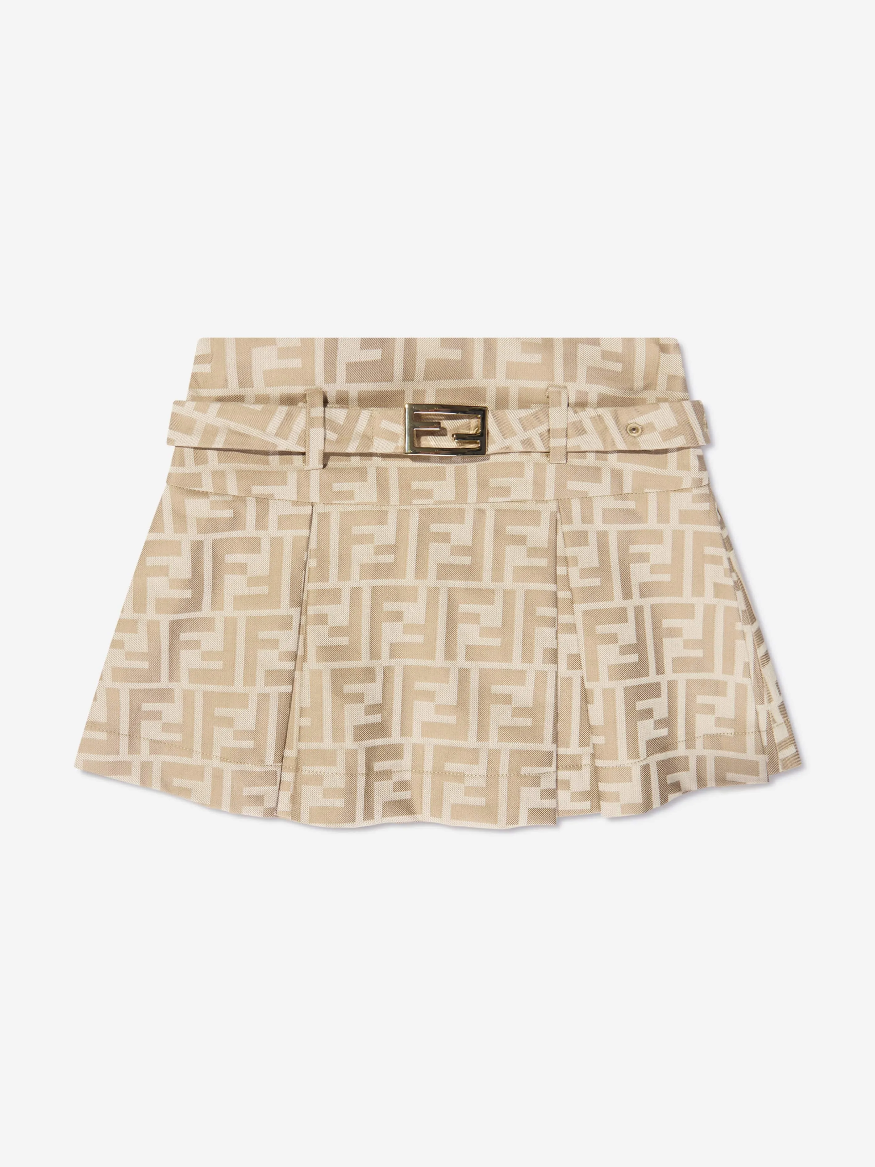 Fendi Girls FF Logo Buckle Skirt in Beige