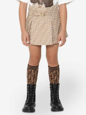Fendi Girls FF Logo Buckle Skirt in Beige