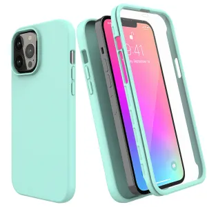 For Apple iPhone 12 Pro Max Case with Built-in Screen Protector,Rugged PC Front Cover   Soft TPU Non-Slip Cover, Shockproof Full-Body Protective Case Cover - Teal