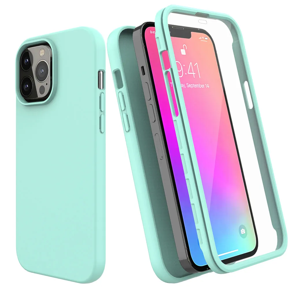 For Apple iPhone 12 Pro Max Case with Built-in Screen Protector,Rugged PC Front Cover   Soft TPU Non-Slip Cover, Shockproof Full-Body Protective Case Cover - Teal