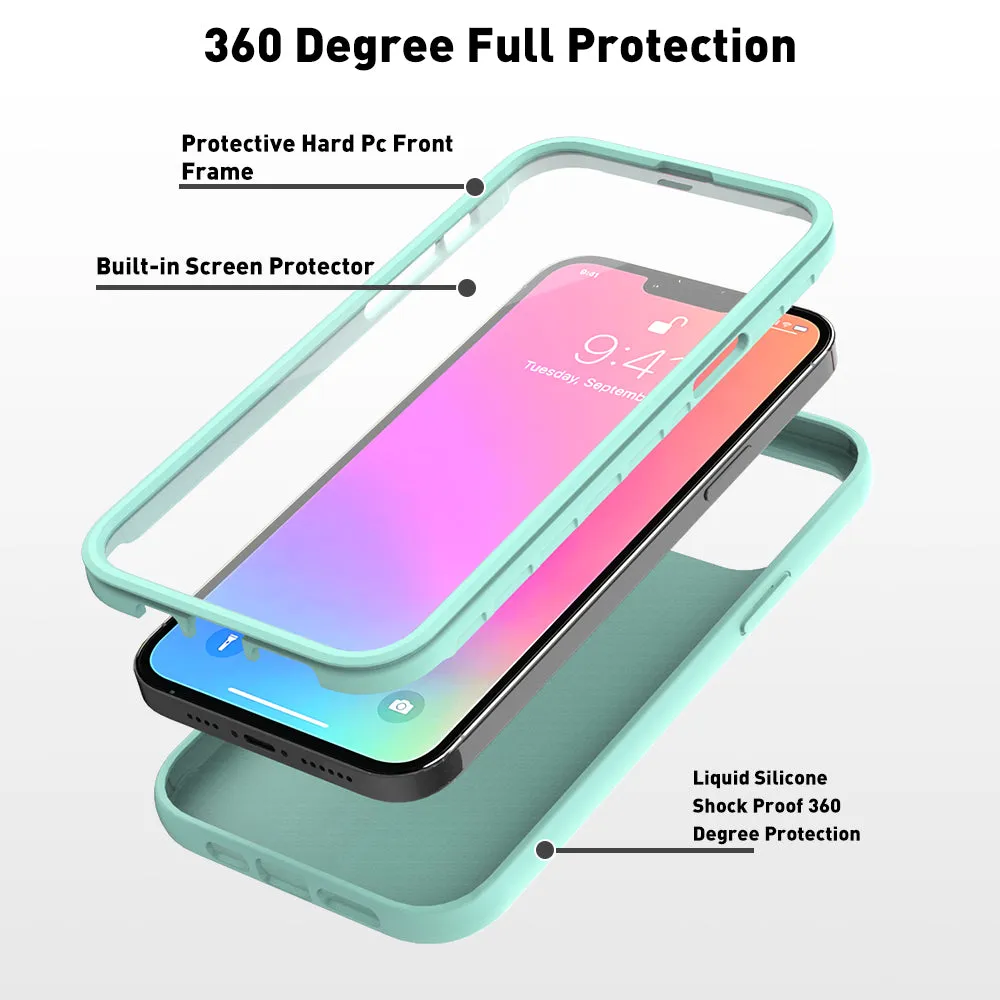 For Apple iPhone 12 Pro Max Case with Built-in Screen Protector,Rugged PC Front Cover   Soft TPU Non-Slip Cover, Shockproof Full-Body Protective Case Cover - Teal