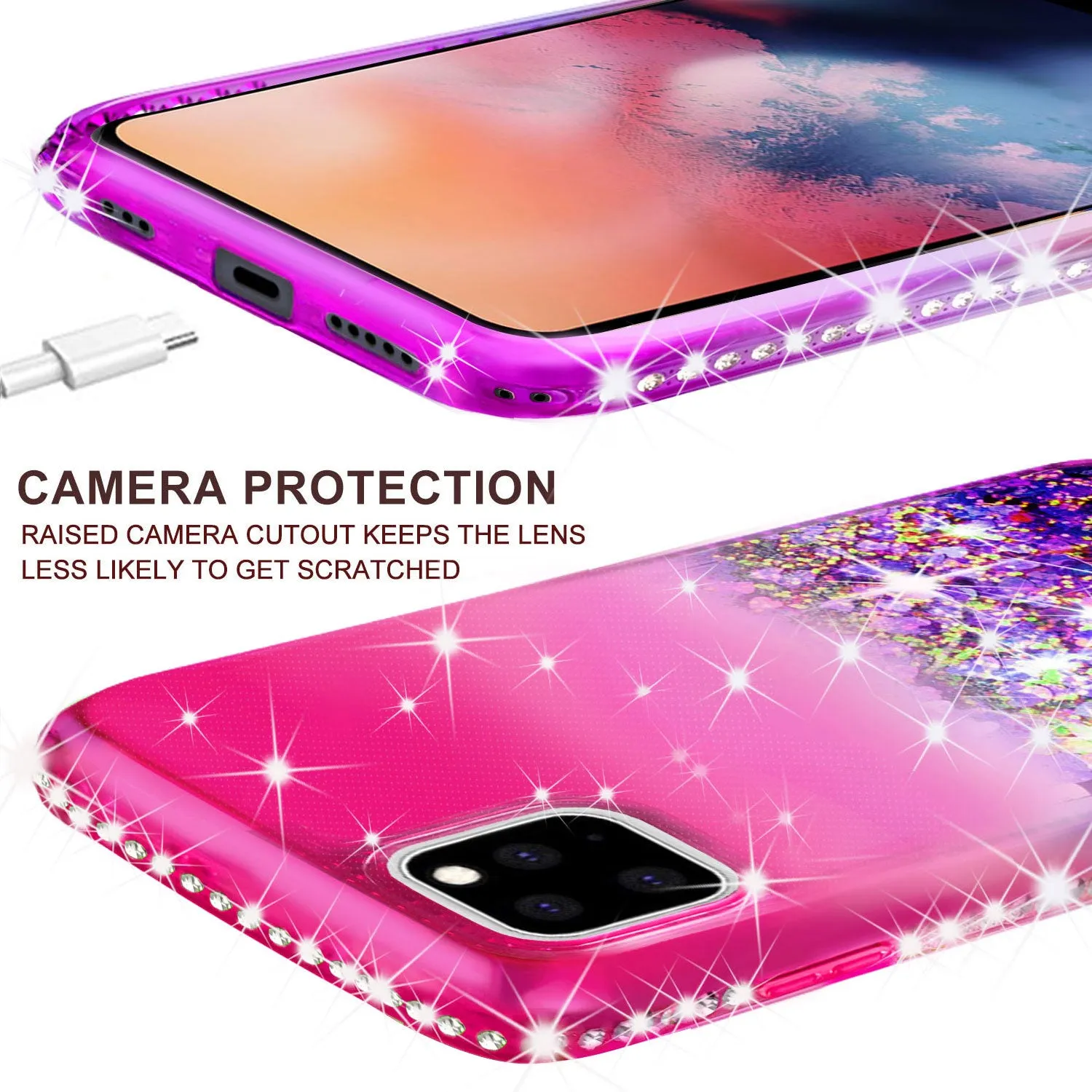 For Apple iPhone 13 Pro Case Liquid Glitter Phone Case Waterfall Floating Quicksand Bling Sparkle Cute Protective Girls Women Cover for iPhone 13 Pro W/Temper Glass -  (Hot Pink/Purple Gradient)