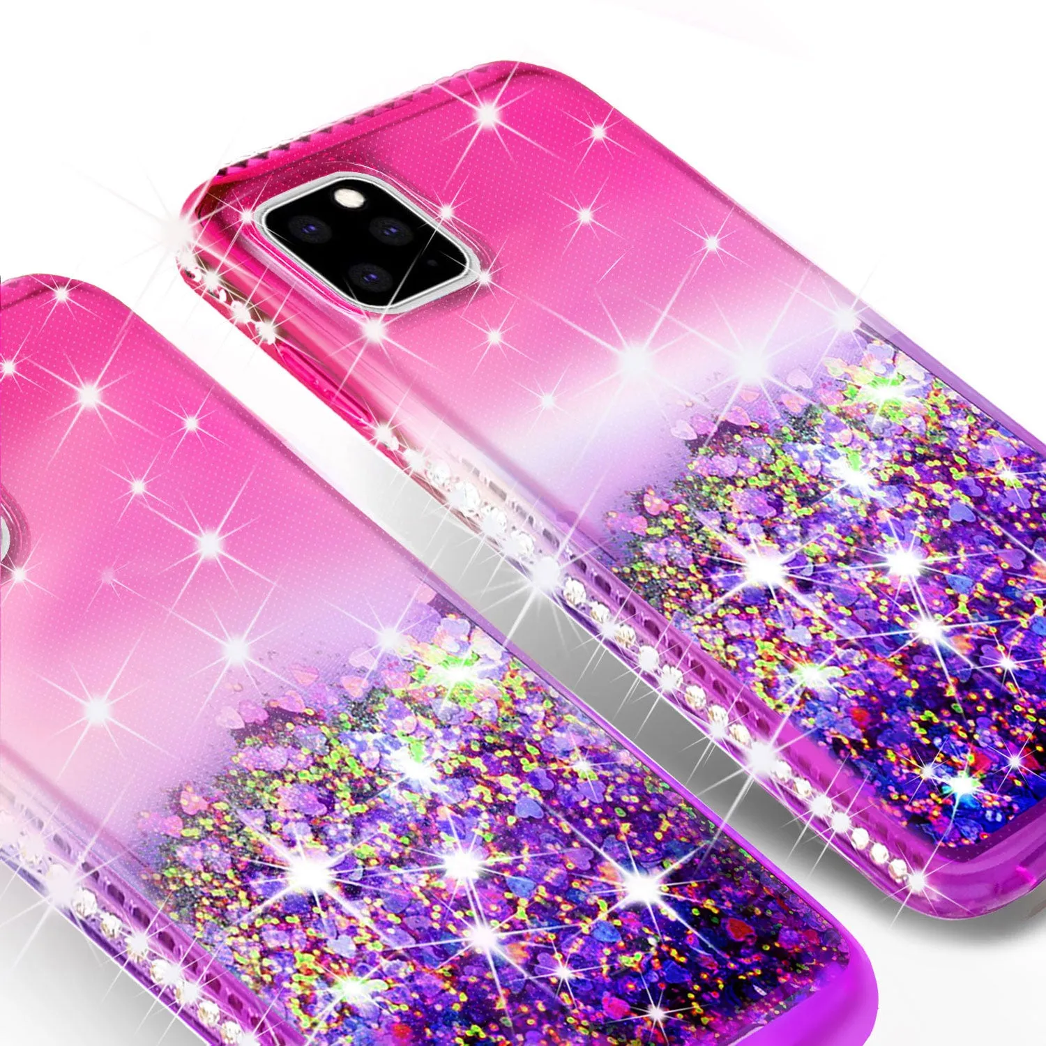 For Apple iPhone 13 Pro Case Liquid Glitter Phone Case Waterfall Floating Quicksand Bling Sparkle Cute Protective Girls Women Cover for iPhone 13 Pro W/Temper Glass -  (Hot Pink/Purple Gradient)