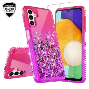 For Samsung Galaxy A13 5G Case Liquid Glitter Phone Case Waterfall Floating Quicksand Bling Sparkle Cute Protective Girls Women Cover for Samsung Galaxy A13 5G W/Temper Glass -  (Hot Pink/Purple Gradient)