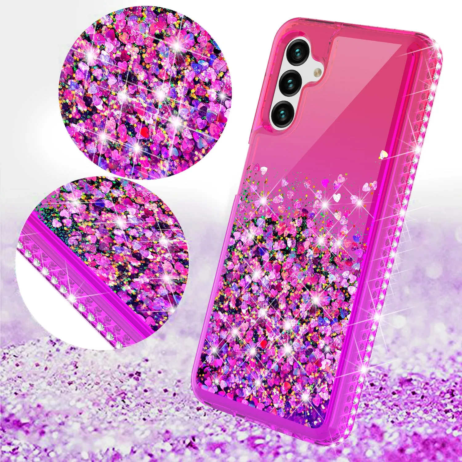 For Samsung Galaxy A13 5G Case Liquid Glitter Phone Case Waterfall Floating Quicksand Bling Sparkle Cute Protective Girls Women Cover for Samsung Galaxy A13 5G W/Temper Glass -  (Hot Pink/Purple Gradient)