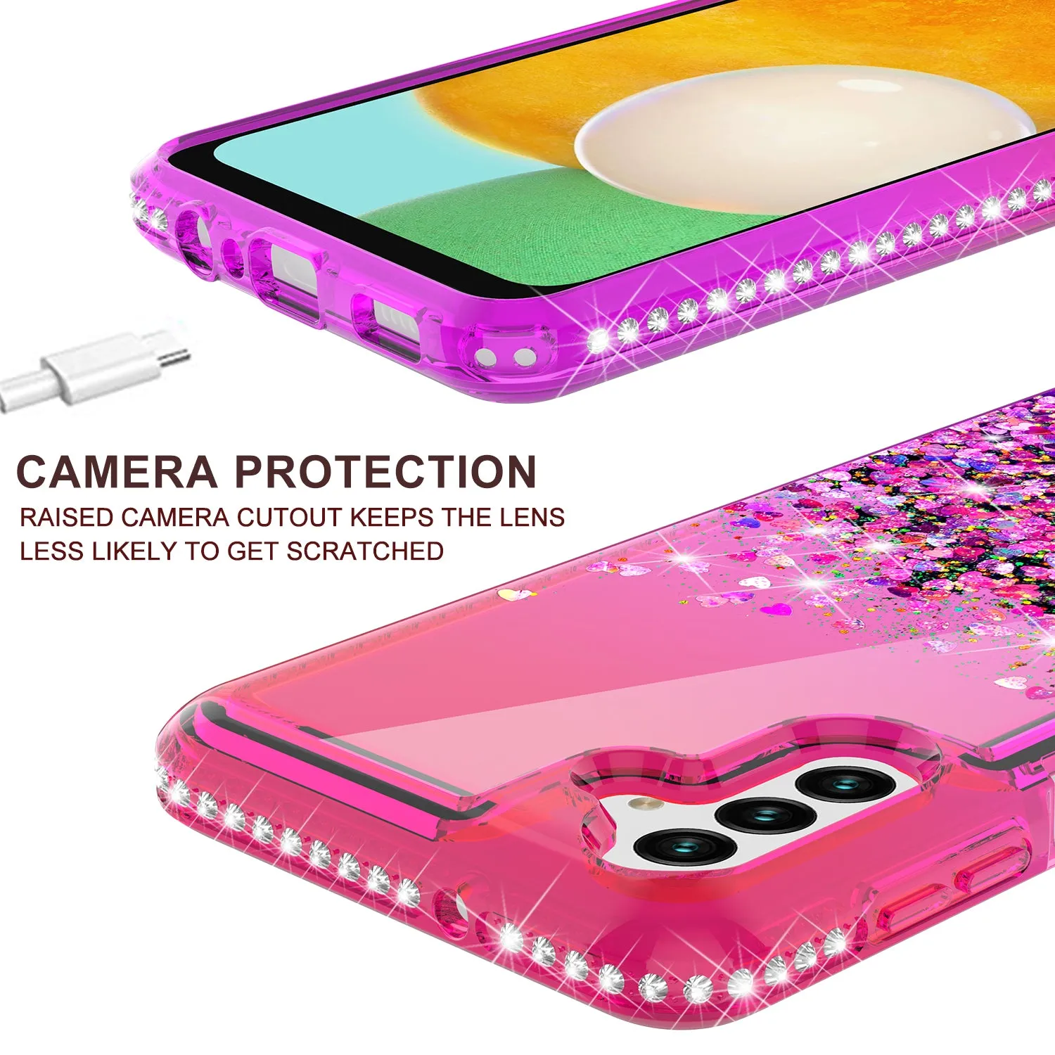 For Samsung Galaxy A13 5G Case Liquid Glitter Phone Case Waterfall Floating Quicksand Bling Sparkle Cute Protective Girls Women Cover for Samsung Galaxy A13 5G W/Temper Glass -  (Hot Pink/Purple Gradient)