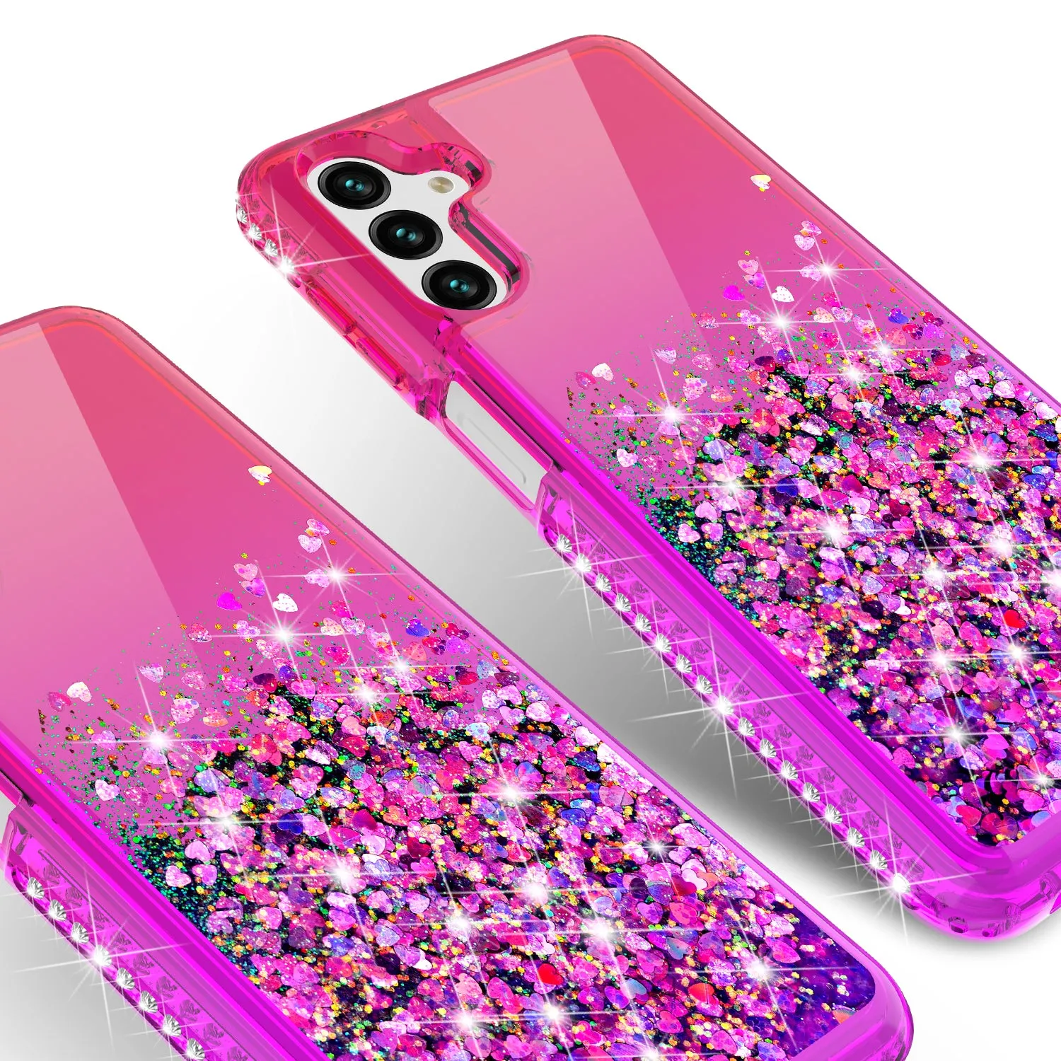 For Samsung Galaxy A13 5G Case Liquid Glitter Phone Case Waterfall Floating Quicksand Bling Sparkle Cute Protective Girls Women Cover for Samsung Galaxy A13 5G W/Temper Glass -  (Hot Pink/Purple Gradient)