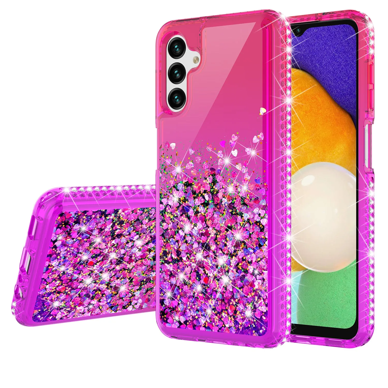 For Samsung Galaxy A13 5G Case Liquid Glitter Phone Case Waterfall Floating Quicksand Bling Sparkle Cute Protective Girls Women Cover for Samsung Galaxy A13 5G W/Temper Glass -  (Hot Pink/Purple Gradient)