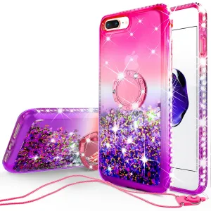 Glitter Phone Case Kickstand Compatible for Apple iPhone 7 Plus Case, iPhone 8 Plus Case,Ring Stand Liquid Floating Quicksand Bling Sparkle Protective Girls Women for iPhone 7/8 Plus - (Pink Gradient)